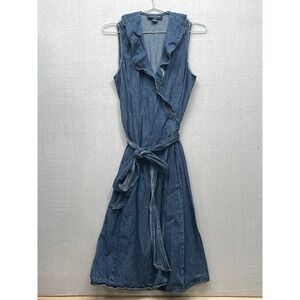 Jones New York Signature Denim Wrap Dress Women's Petite M Ruffled Collar Dress